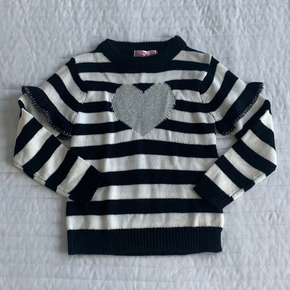 Pink Angel Striped Heart Sweater with Ruffle Sleeves